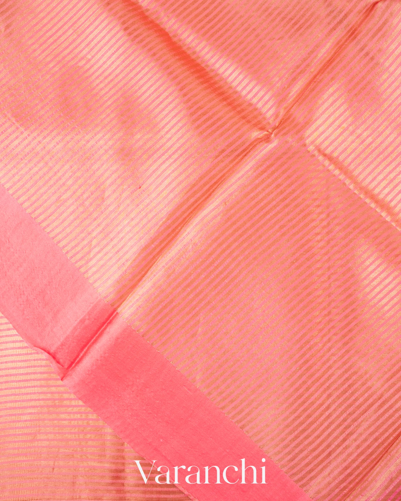 Coral Pink Tissue Striped Pure Katan Silk Saree