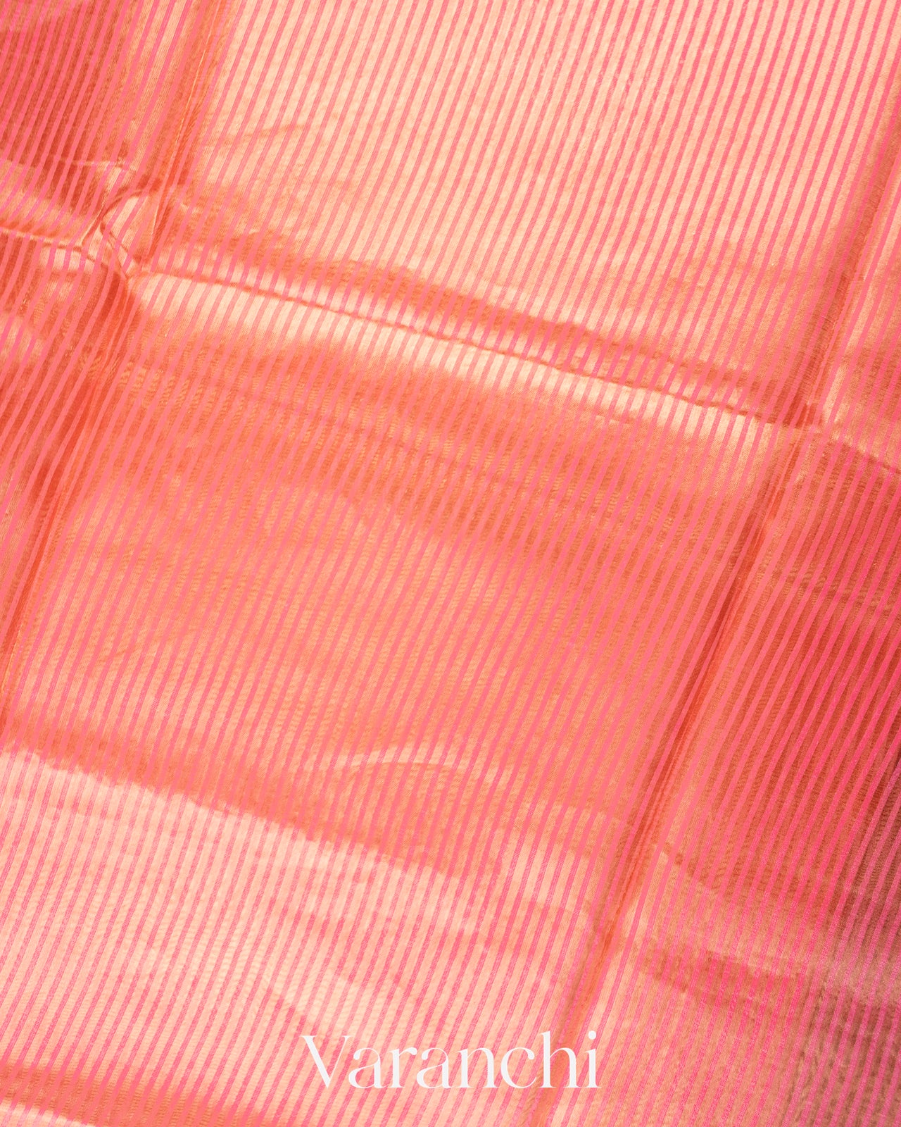 Coral Pink Tissue Striped Pure Katan Silk Saree