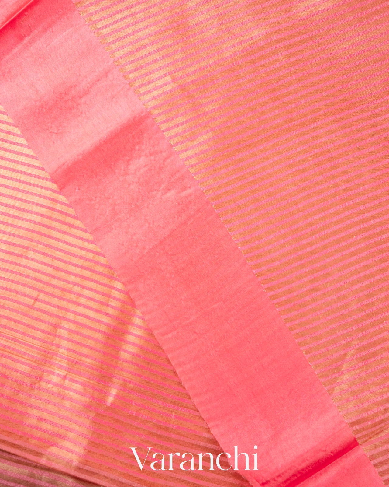 Coral Pink Tissue Striped Pure Katan Silk Saree