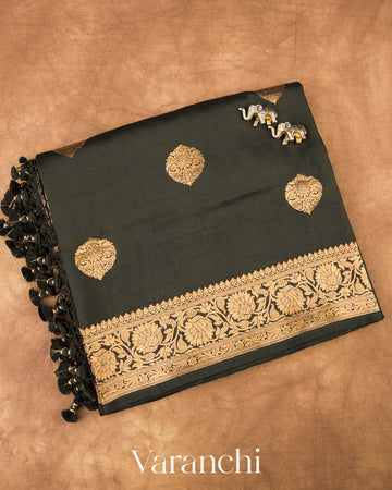 Black Pure Katan Silk Handloom Saree