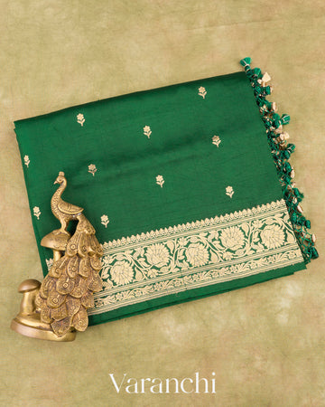 Emerald Green Pure Katan Silk Handloom Saree