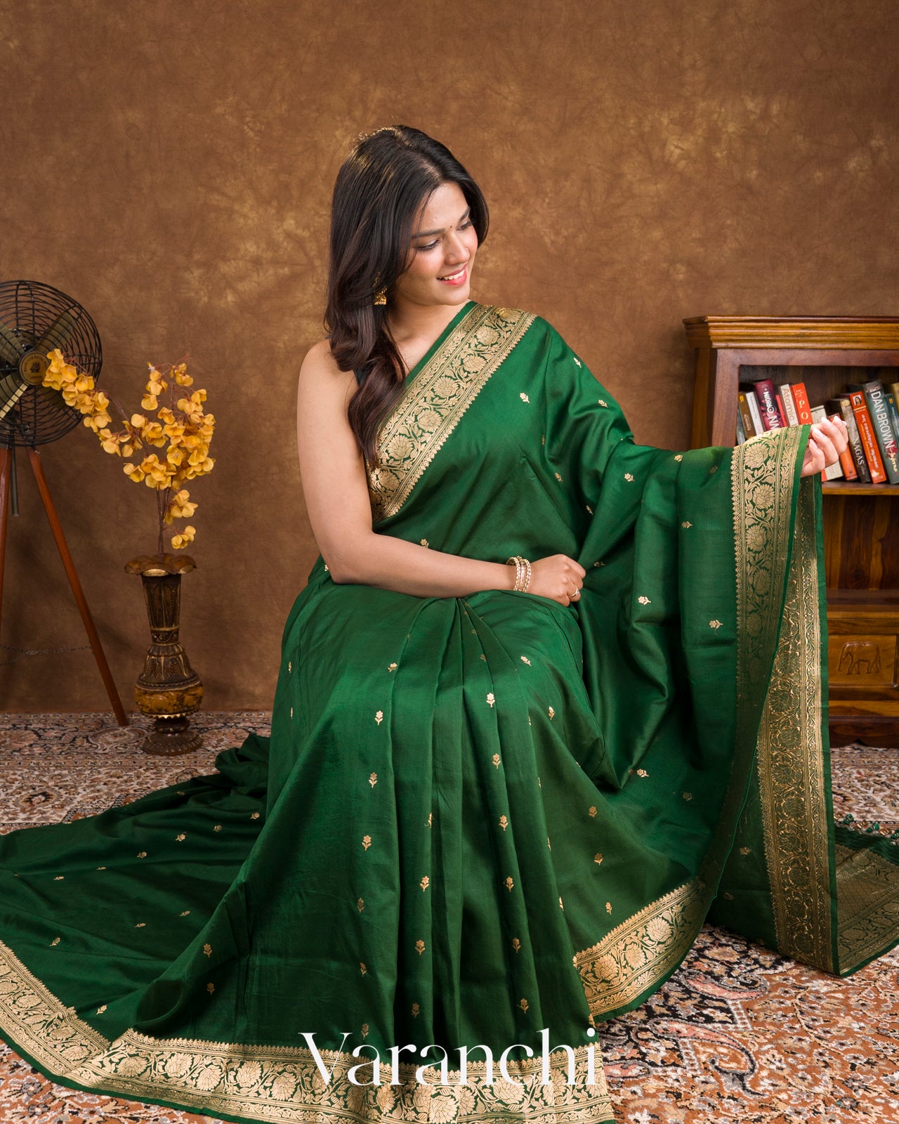 Emerald Green Pure Katan Silk Handloom Saree