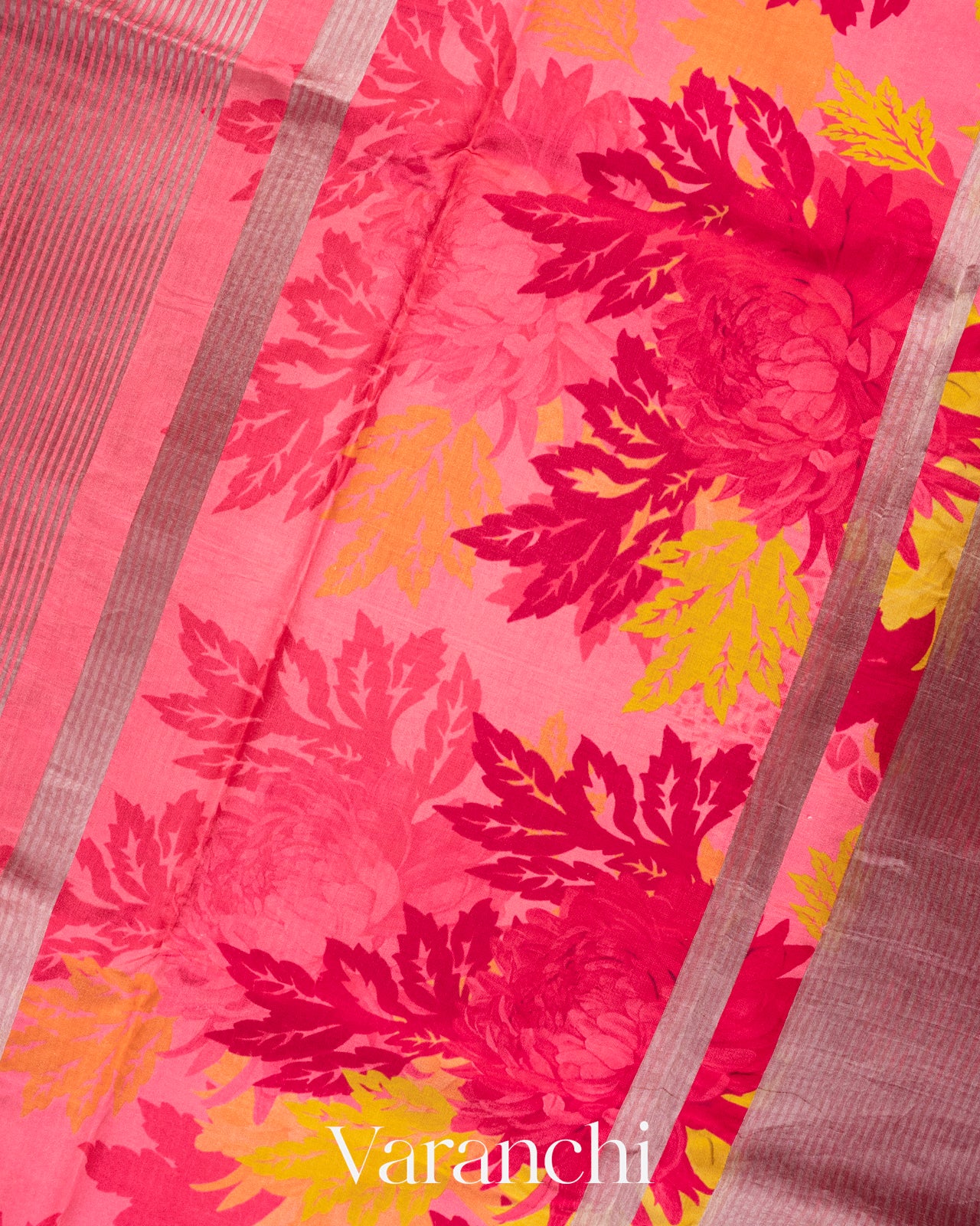 Pink Digital Printed Tissue Striped Pure Katan Silk Saree