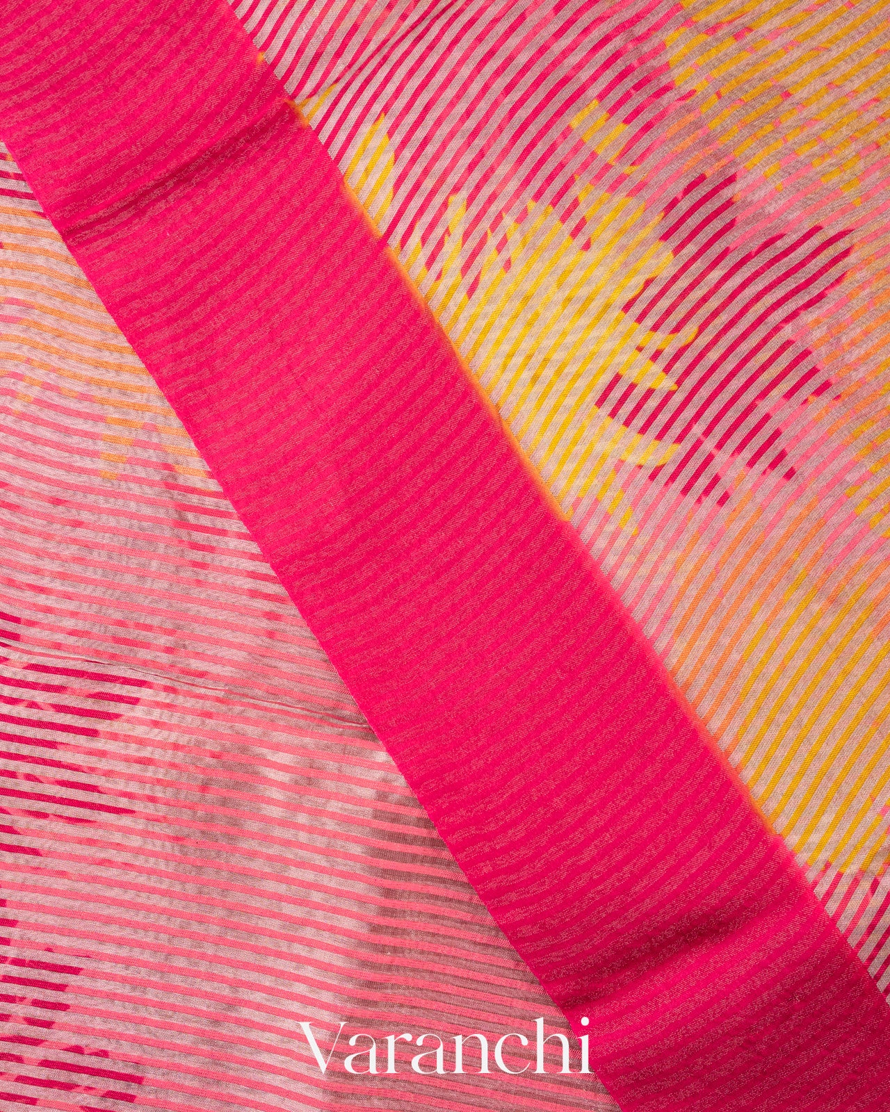 Pink Digital Printed Tissue Striped Pure Katan Silk Saree