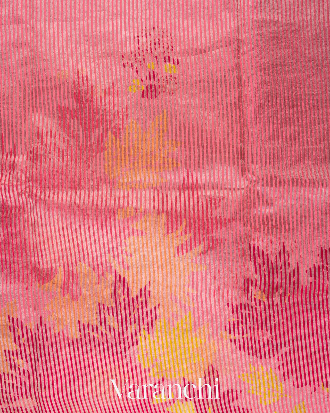 Pink Digital Printed Tissue Striped Pure Katan Silk Saree