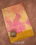 Mustard Digital Printed Tissue Striped Pure Katan Silk Saree