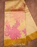 Mustard Digital Printed Tissue Striped Pure Katan Silk Saree