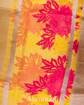 Mustard Digital Printed Tissue Striped Pure Katan Silk Saree