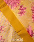 Mustard Digital Printed Tissue Striped Pure Katan Silk Saree