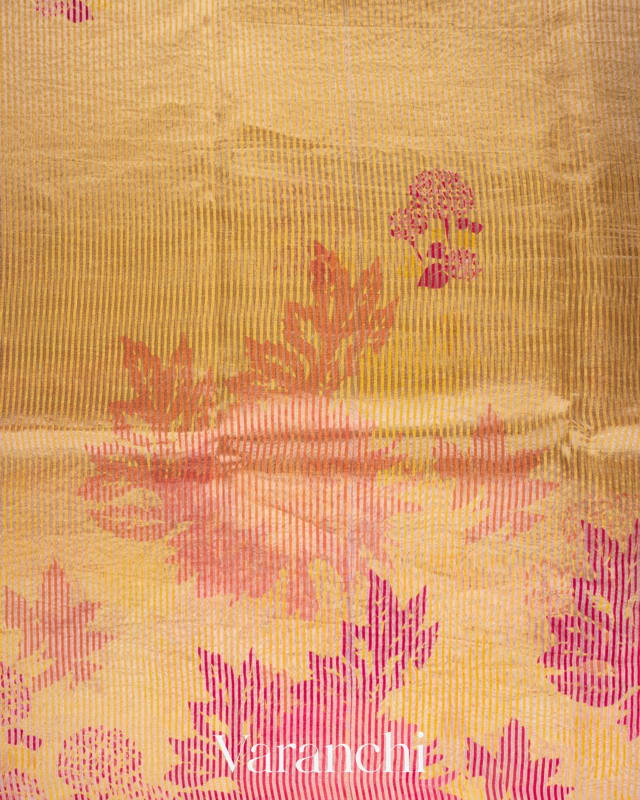 Mustard Digital Printed Tissue Striped Pure Katan Silk Saree