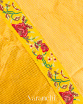 Sunshine Yellow Cross-Stitch Tissue Striped Pure Katan Silk Saree