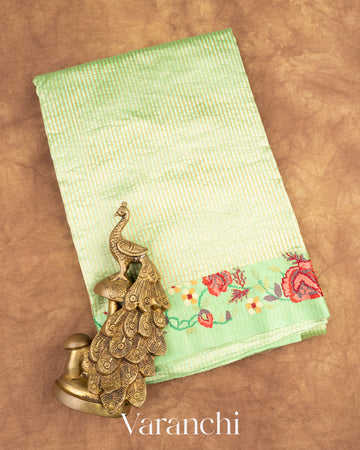 Pista Green Petit Point Tissue Striped Pure Katan Silk Saree