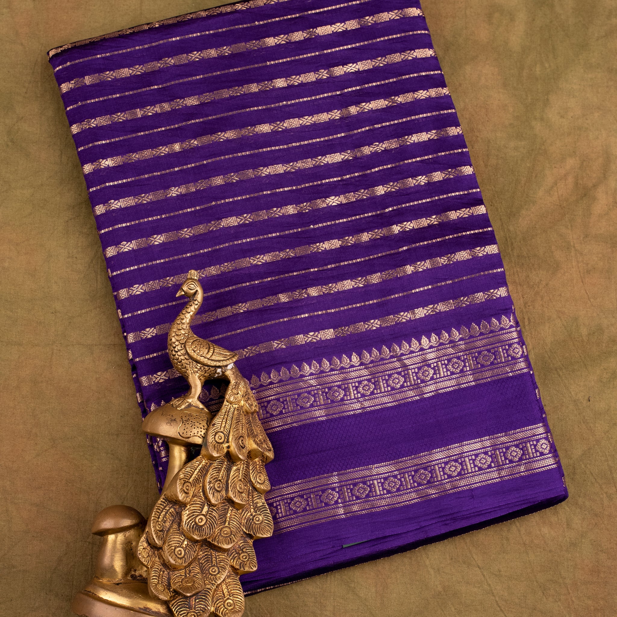 Violet Striped Pure Katan Silk Saree