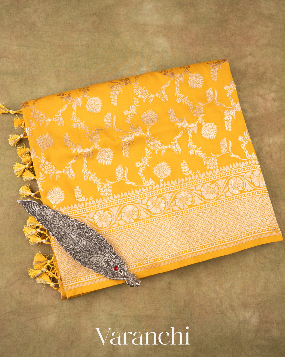 Mustard Yellow Pure Katan Silk Handloom Saree