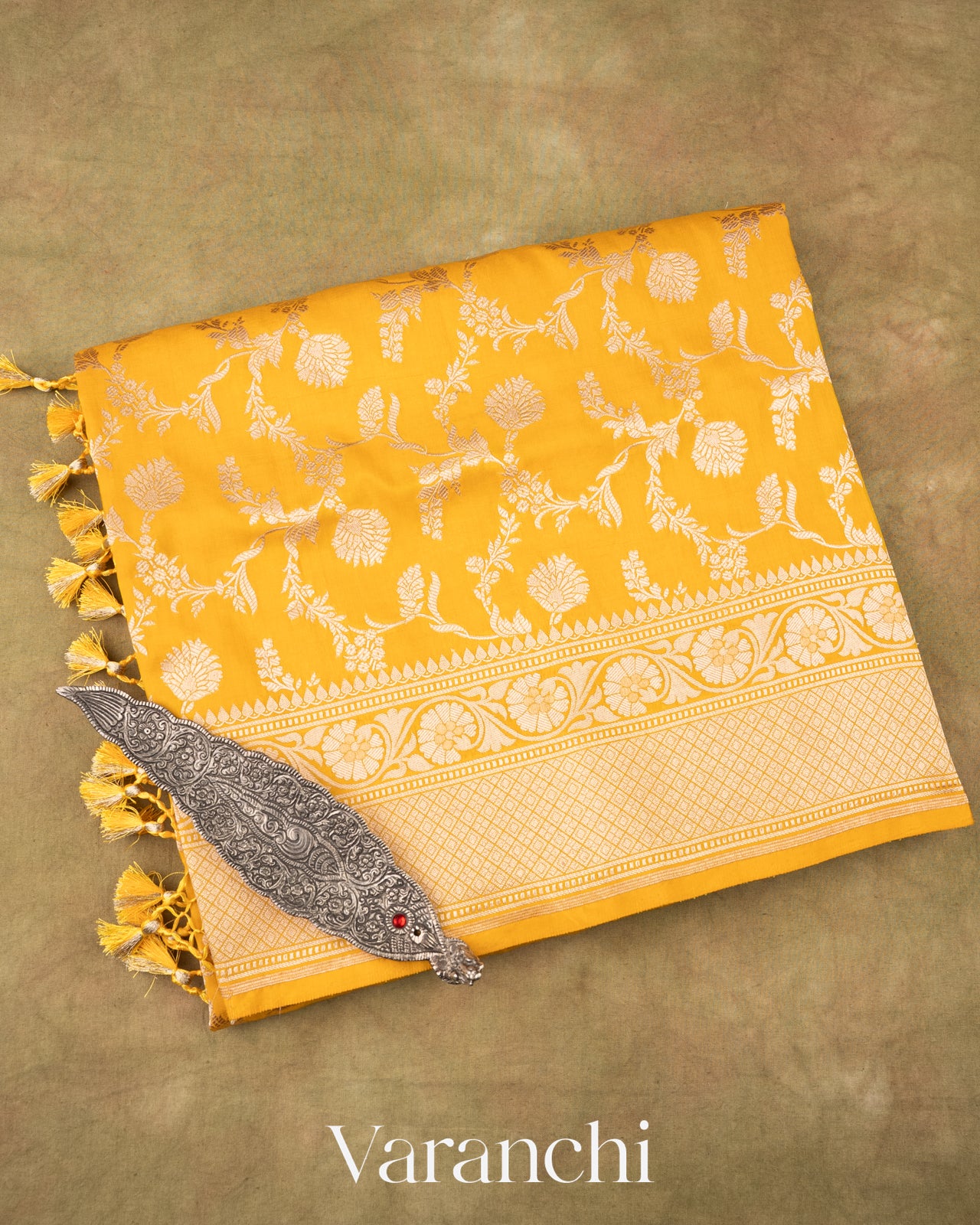 Mustard Yellow Pure Katan Silk Handloom Saree