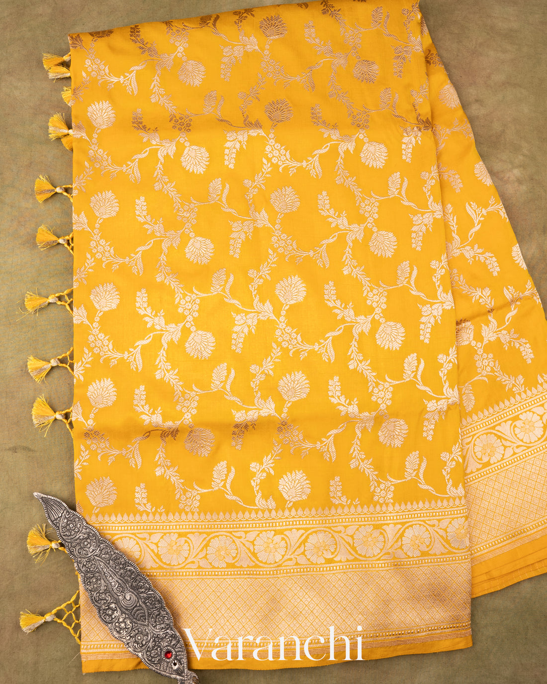 Mustard Yellow Pure Katan Silk Handloom Saree