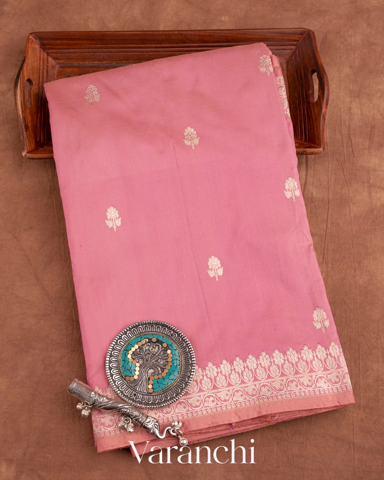 Muted Rose Pink Pure Katan Silk Handloom Saree