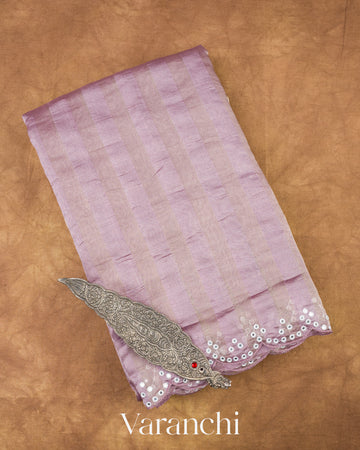 Light Lavender Tissue Striped Pure Katan Silk Saree