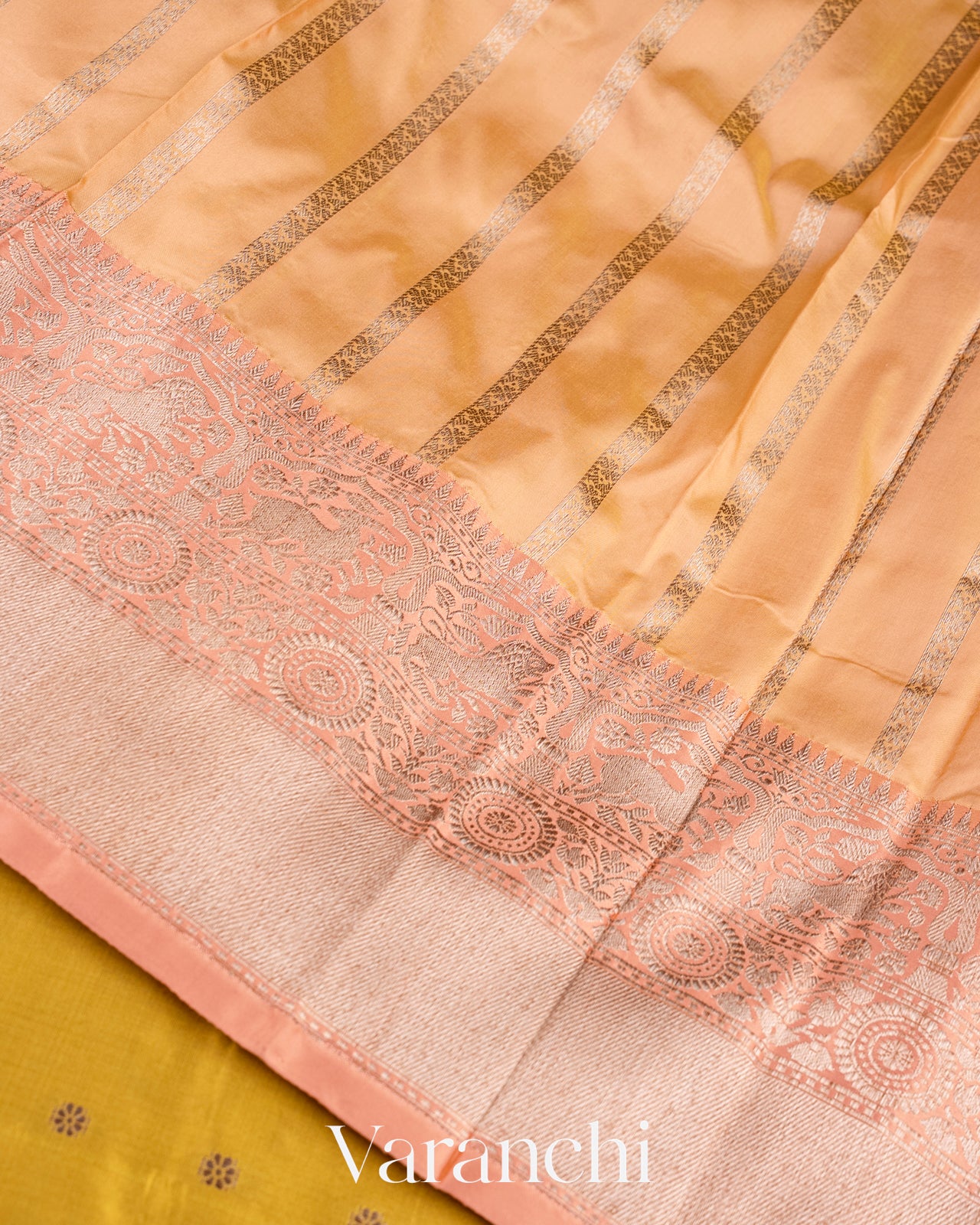Olive Green Pure Katan Silk Handloom Saree