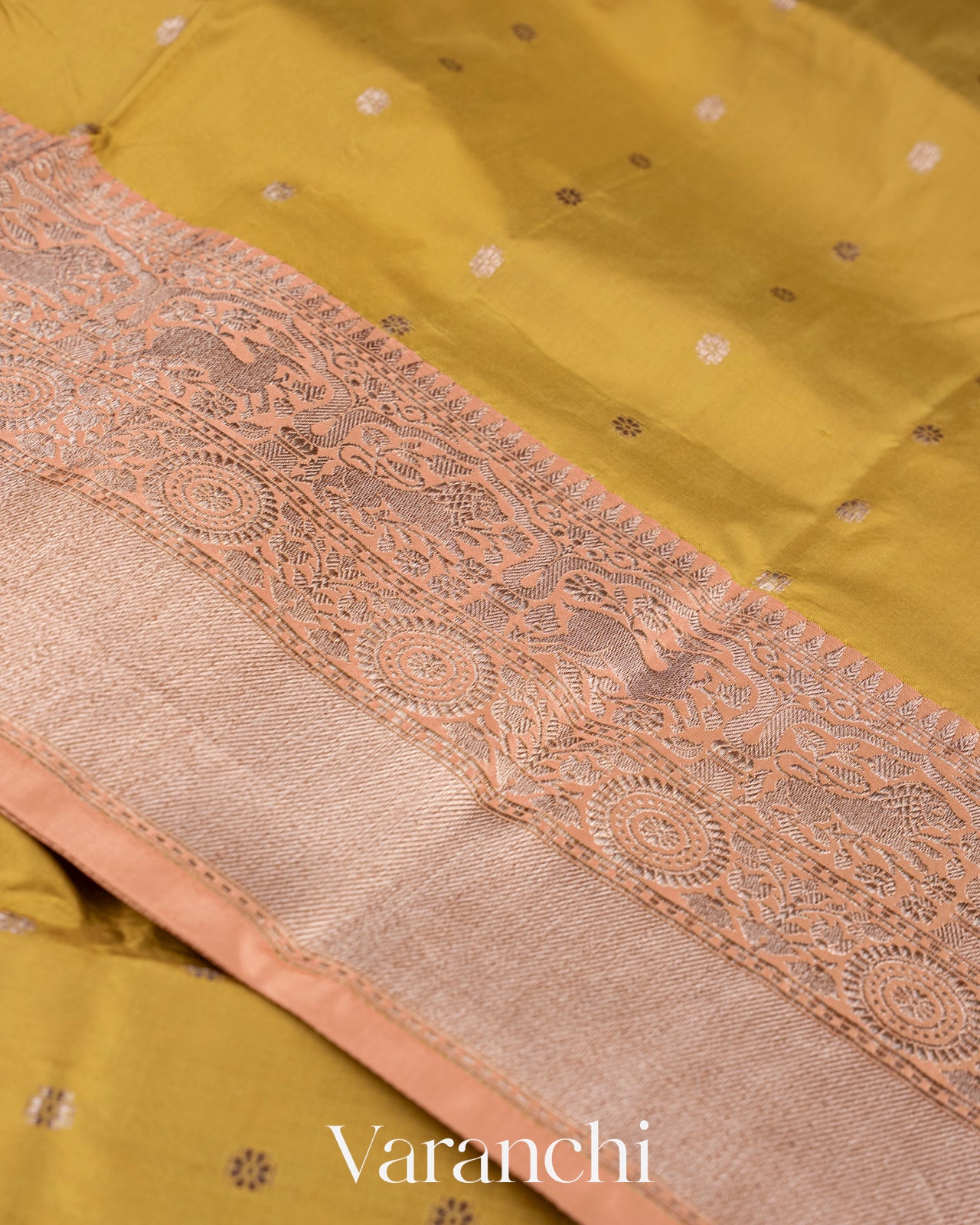 Olive Green Pure Katan Silk Handloom Saree