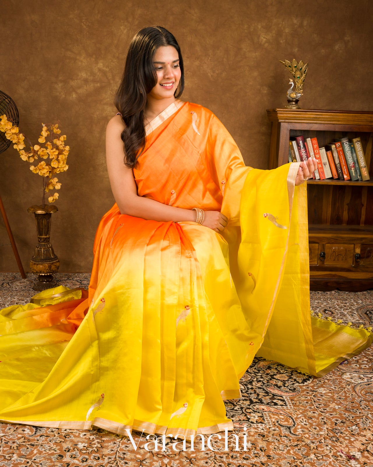 Orange And Marigold Ombre Dyed Pure Katan Silk Saree 