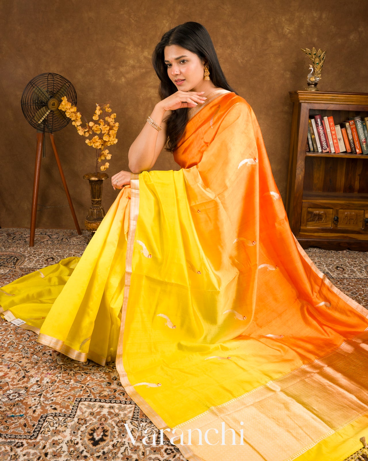 Orange And Marigold Ombre Dyed Pure Katan Silk Saree 