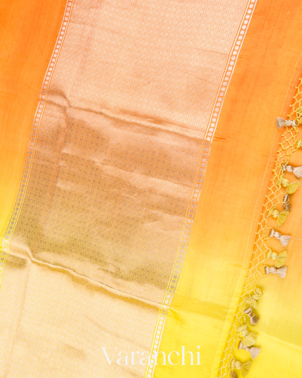 Orange And Marigold Ombre Dyed Pure Katan Silk Saree 