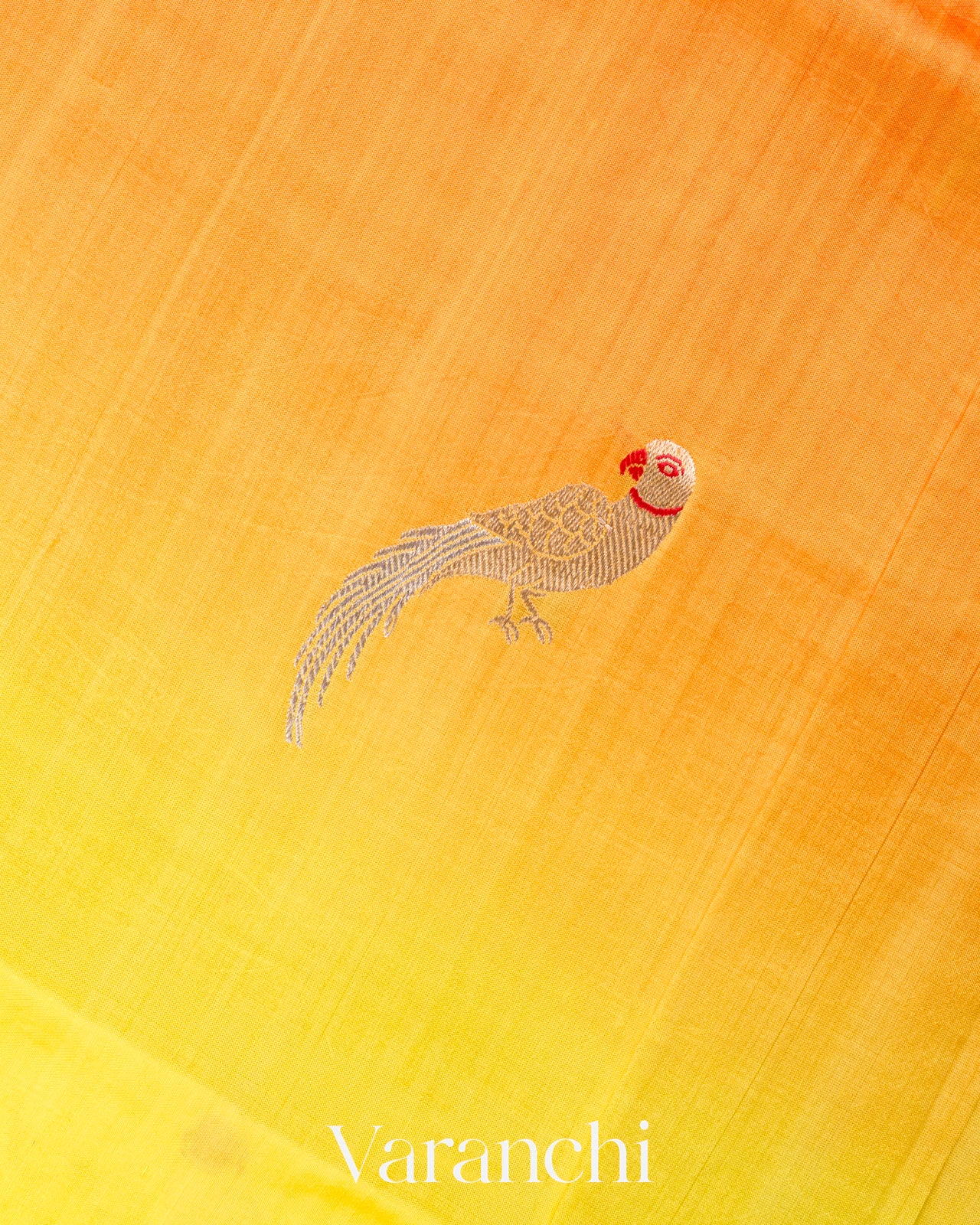 Orange And Marigold Ombre Dyed Pure Katan Silk Saree 