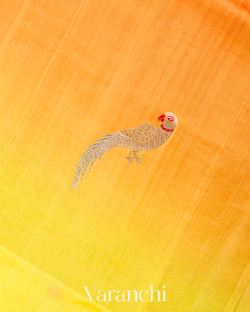 Orange And Marigold Ombre Dyed Pure Katan Silk Saree 