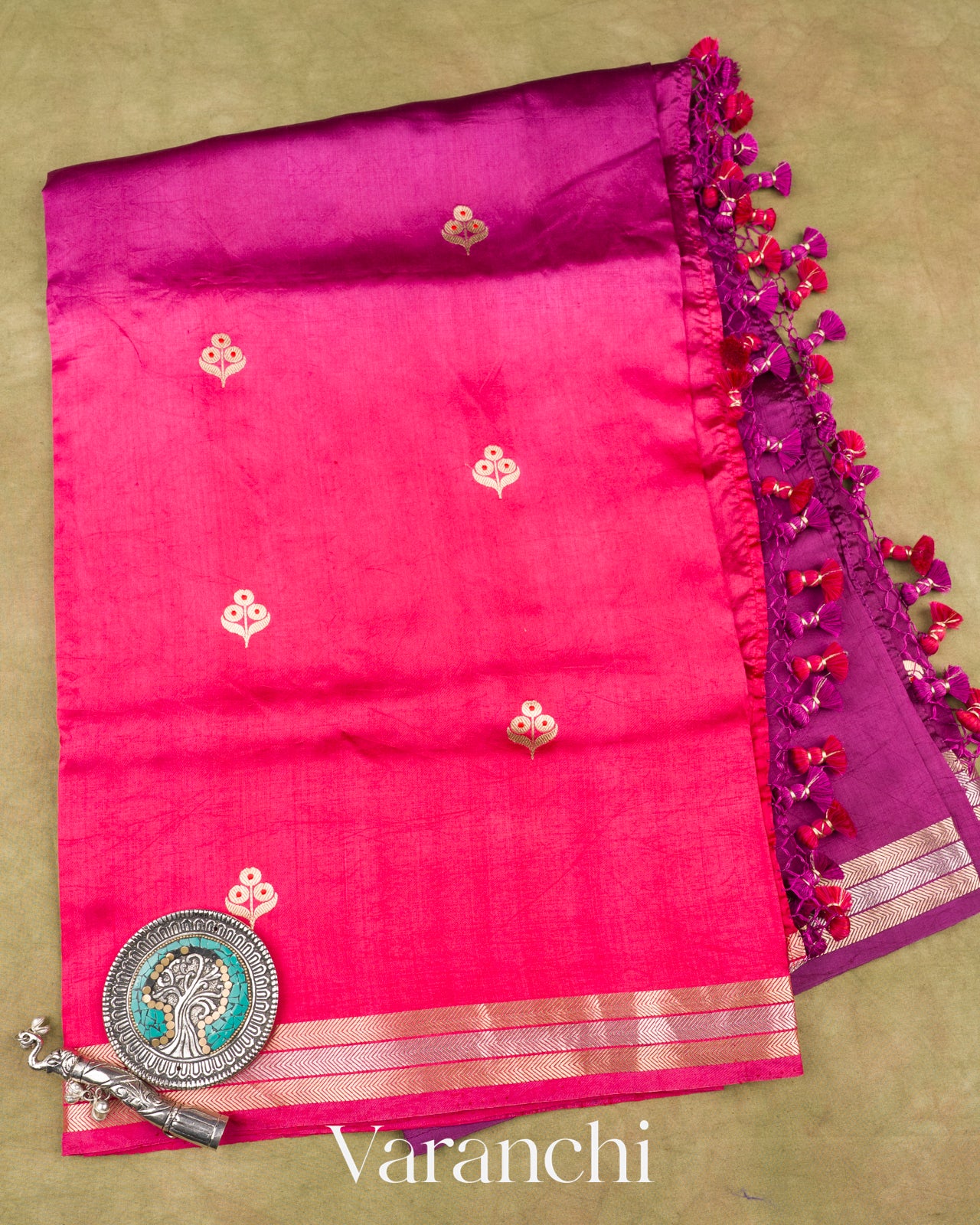 Orchid And Rani Pink Ombre Dyed Pure Katan Silk Saree