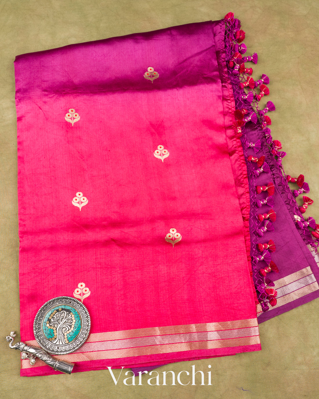 Orchid And Rani Pink Ombre Dyed Pure Katan Silk Saree