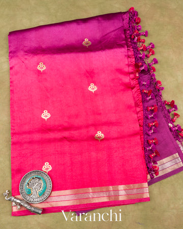 Orchid And Rani Pink Ombre Dyed Pure Katan Silk Saree