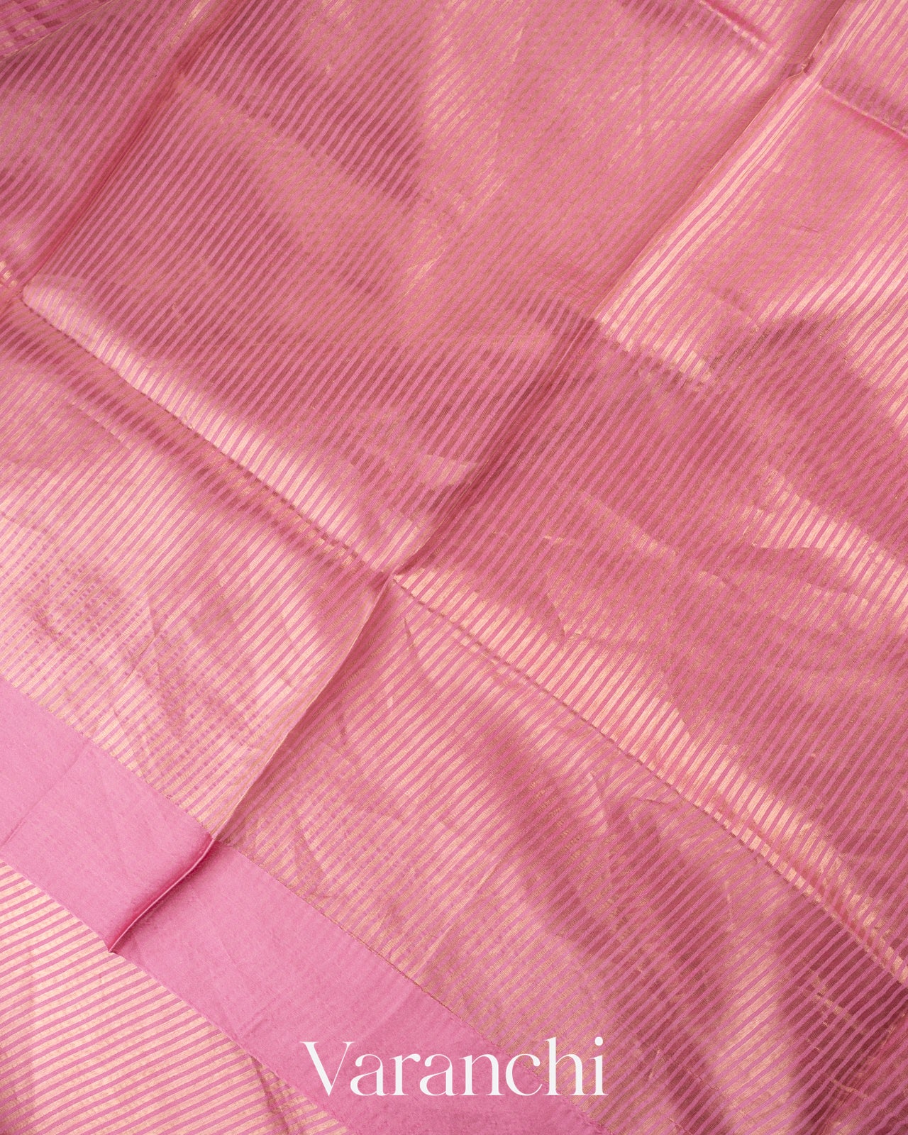 Onion Pink Tissue Striped Pure Katan Silk Saree