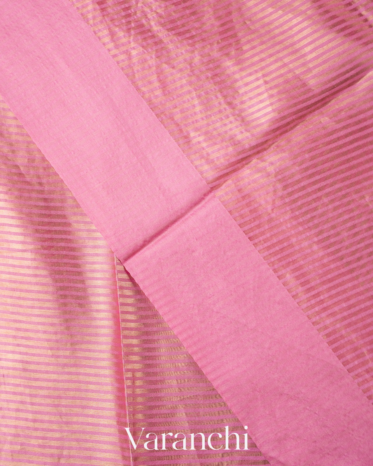 Onion Pink Tissue Striped Pure Katan Silk Saree