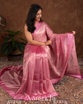 Onion Pink Tissue Striped Pure Katan Silk Saree