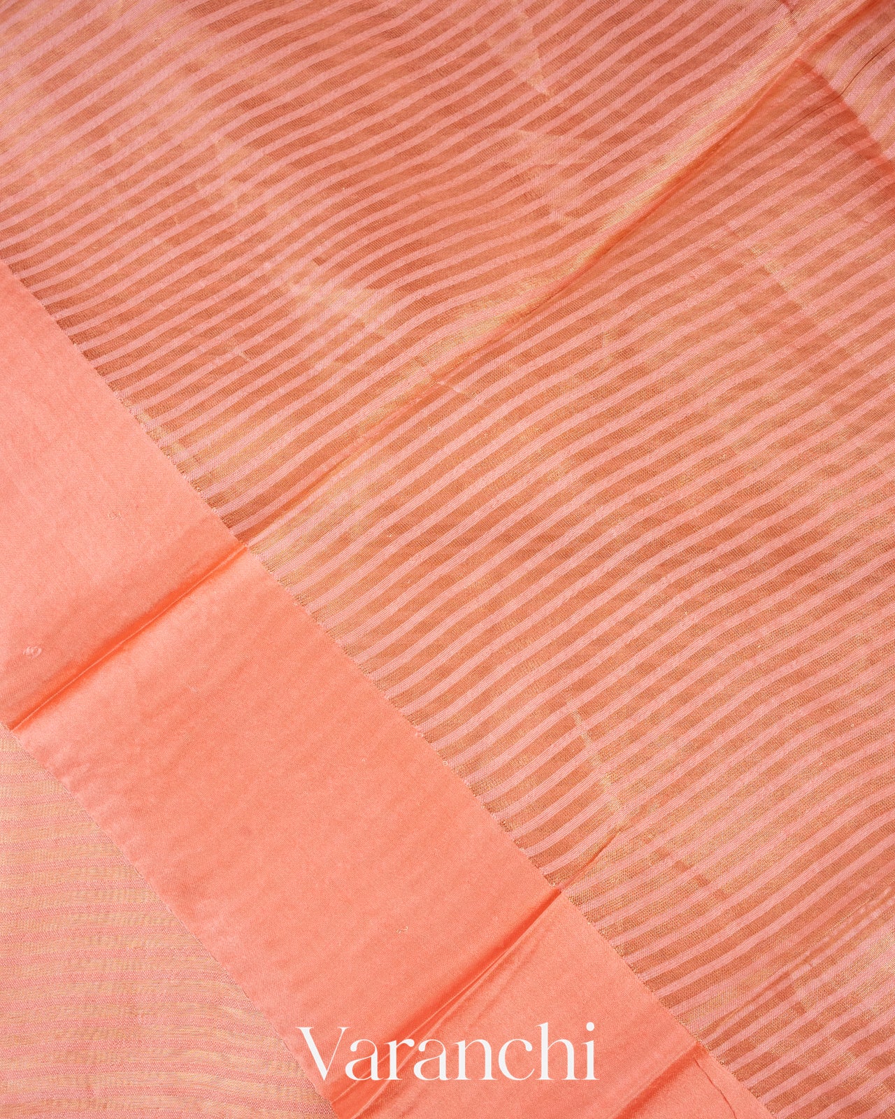Peach Tissue Striped Pure Katan Silk Saree