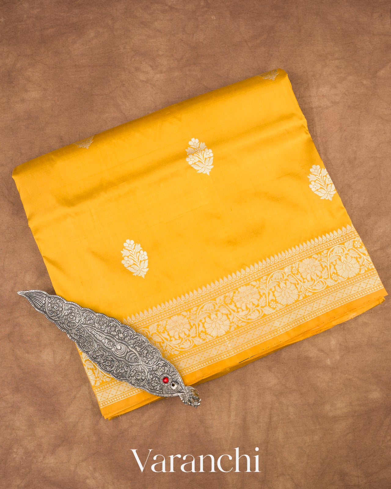 Mustard Yellow Pure Katan Silk with Resham Weaving Handloom Saree