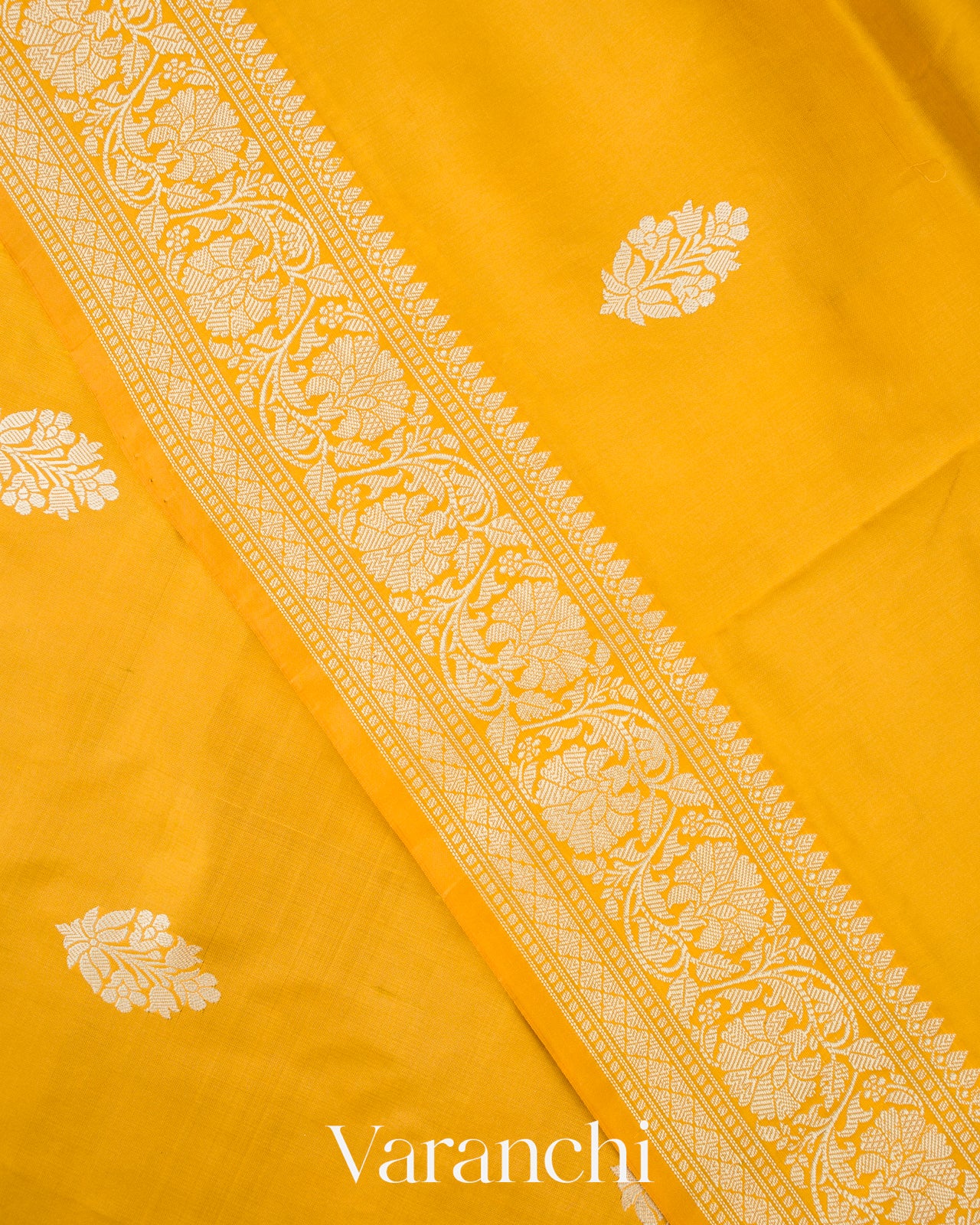 Mustard Yellow Pure Katan Silk with Resham Weaving Handloom Saree