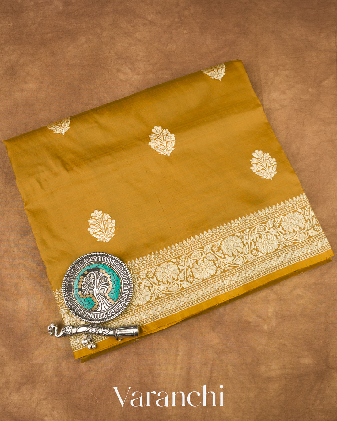 Mehandi Brown Pure Katan Silk with Resham Weaving Handloom Saree