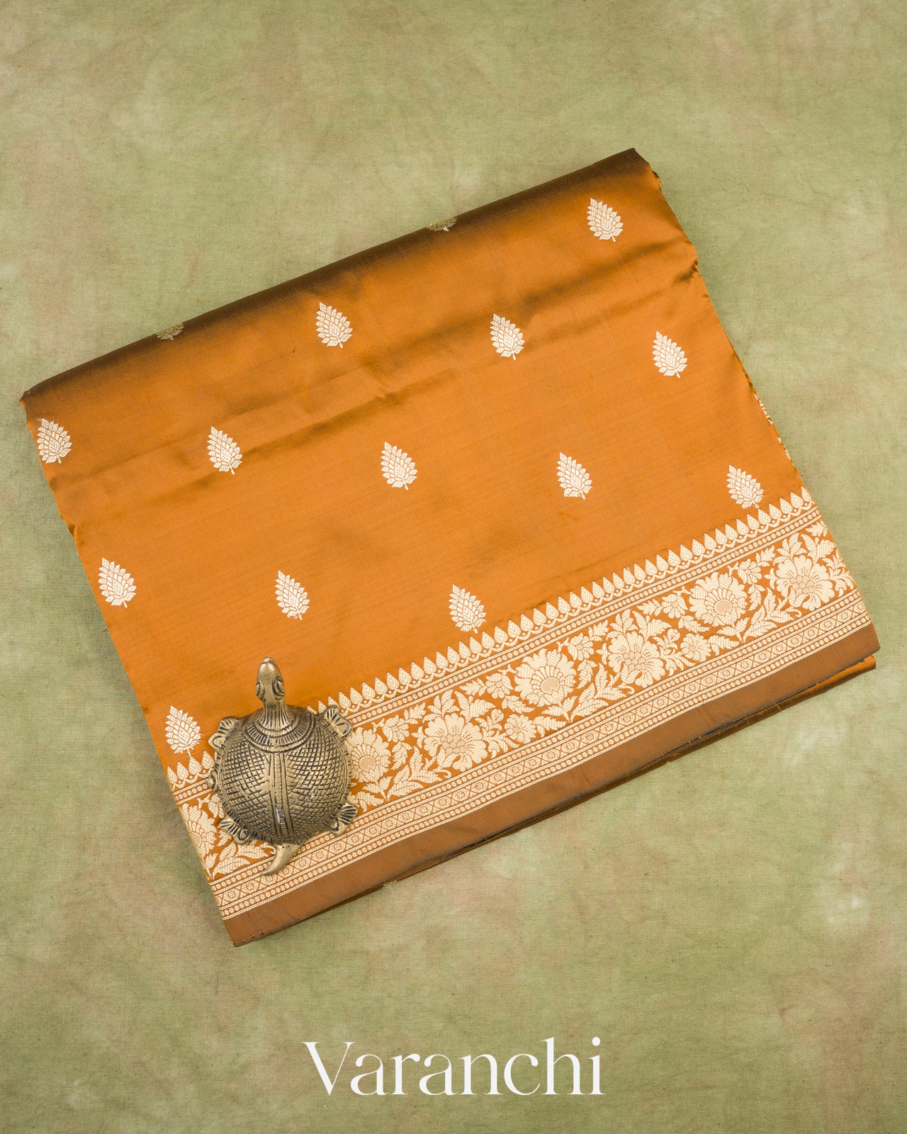 Mustard Brown Pure Katan Silk with Resham Weaving Handloom Saree