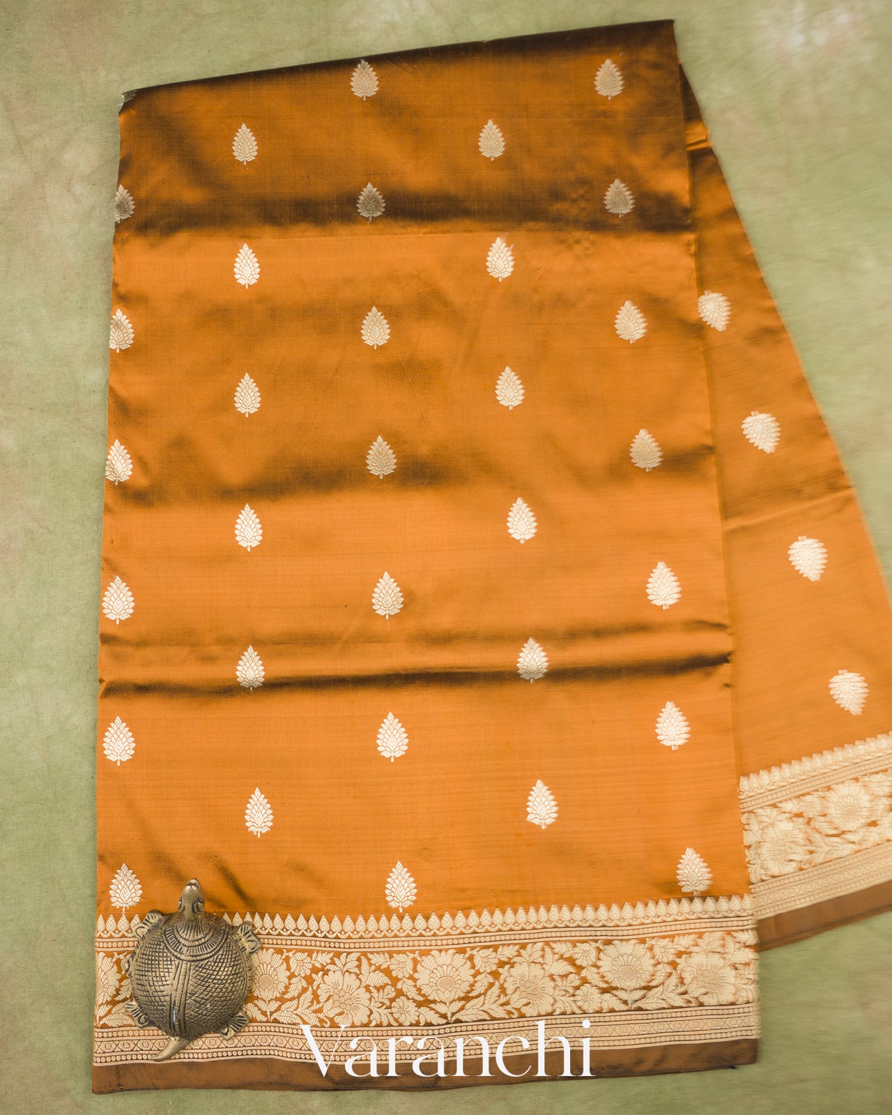 Mustard Brown Pure Katan Silk with Resham Weaving Handloom Saree