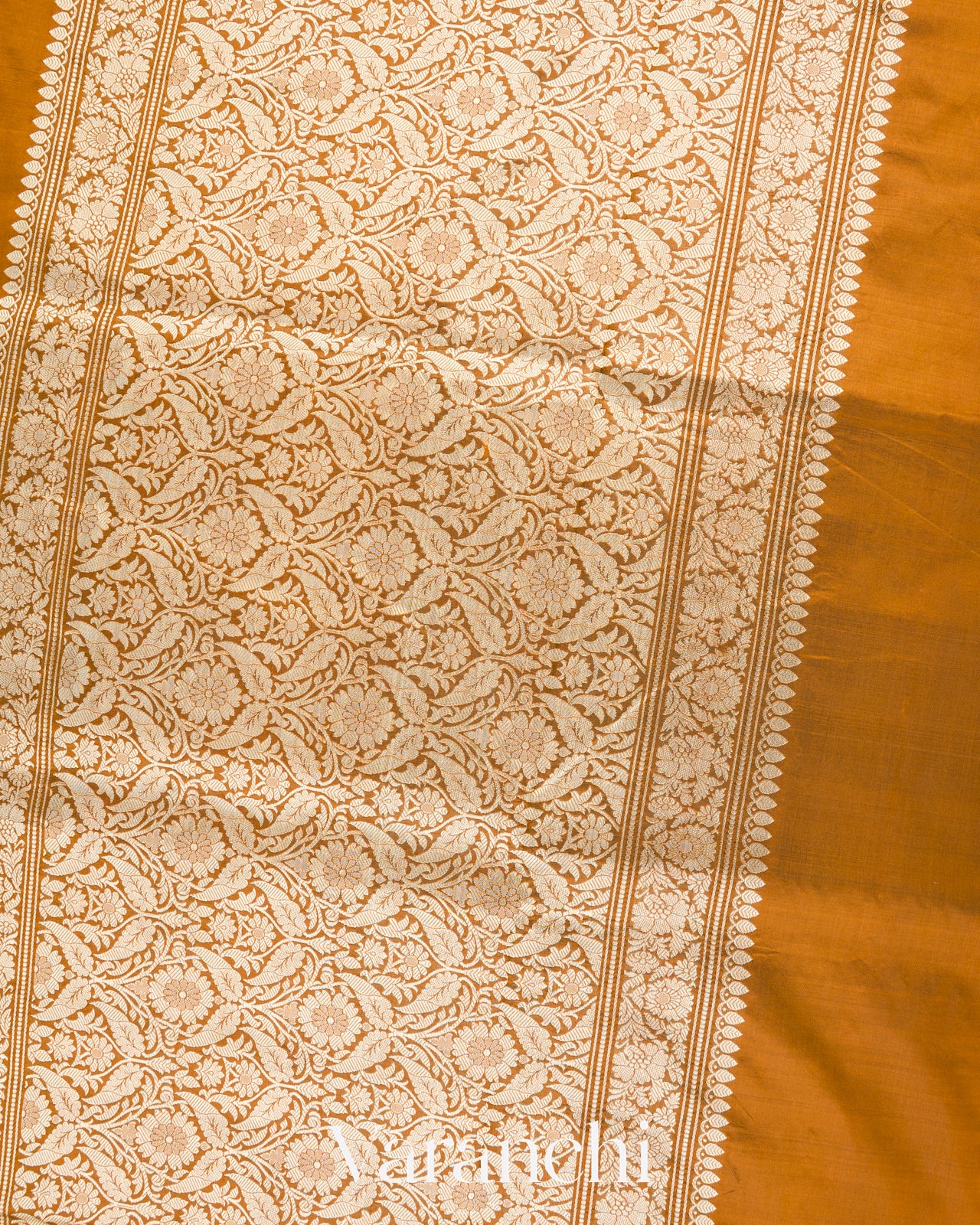 Mustard Brown Pure Katan Silk with Resham Weaving Handloom Saree
