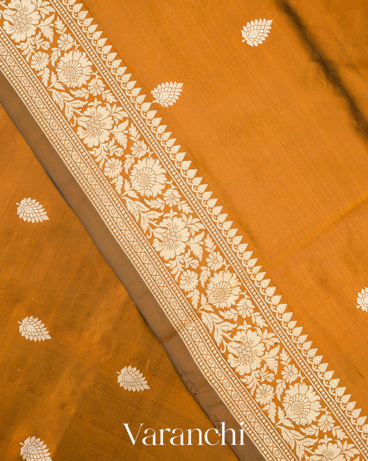 Mustard Brown Pure Katan Silk with Resham Weaving Handloom Saree