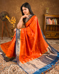 Rust Orange Pure Katan Silk Handloom Saree 