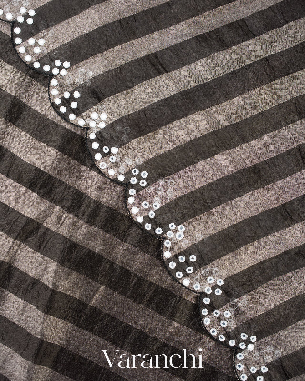 Black Tissue Striped Pure Katan Silk Saree