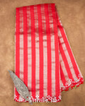 Bright Red Tissue Striped Pure Katan Silk Saree