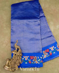Royal Blue Cross-Stitch Tissue Striped Pure Katan Silk Saree