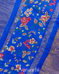 Royal Blue Cross-Stitch Tissue Striped Pure Katan Silk Saree