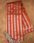 Rust Orange Tissue Striped Pure Katan Silk Saree