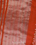 Rust Orange Tissue Striped Pure Katan Silk Saree